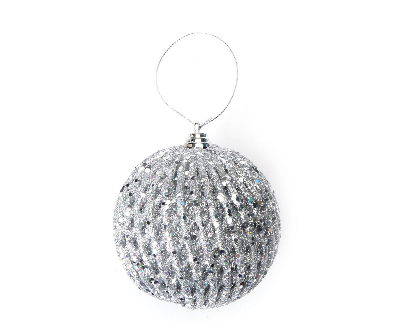Silver Glitter Ball Ornaments, 4-Pack