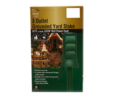 6' Outdoor 3-Outlet Grounded Yard Stake