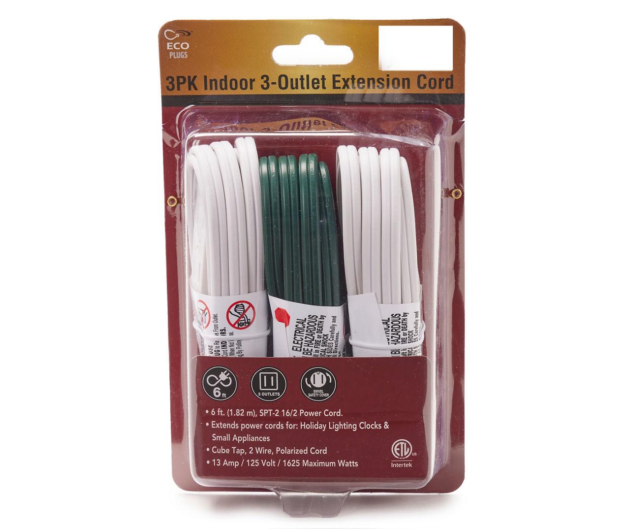 Eco Plugs 6' Indoor 3Outlet Extension Cords, 3Pack Big Lots