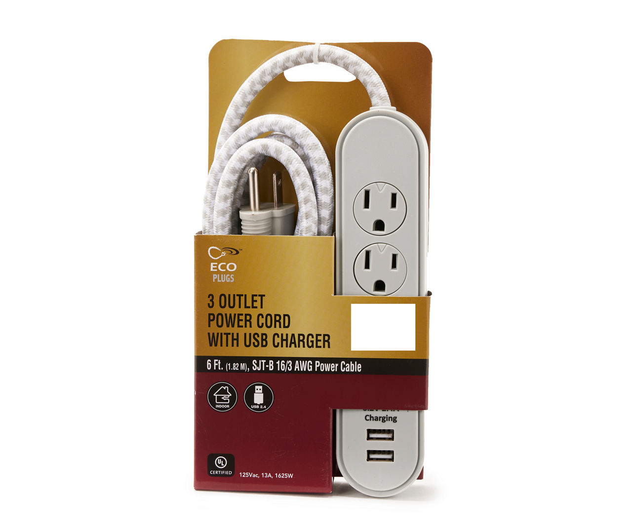 3-Outlet Household Indoor Extension Power Cord - 2 Prong with Protection Outlet  Cover - 6 Feet, White
