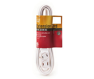 12' Indoor White Extension Cord