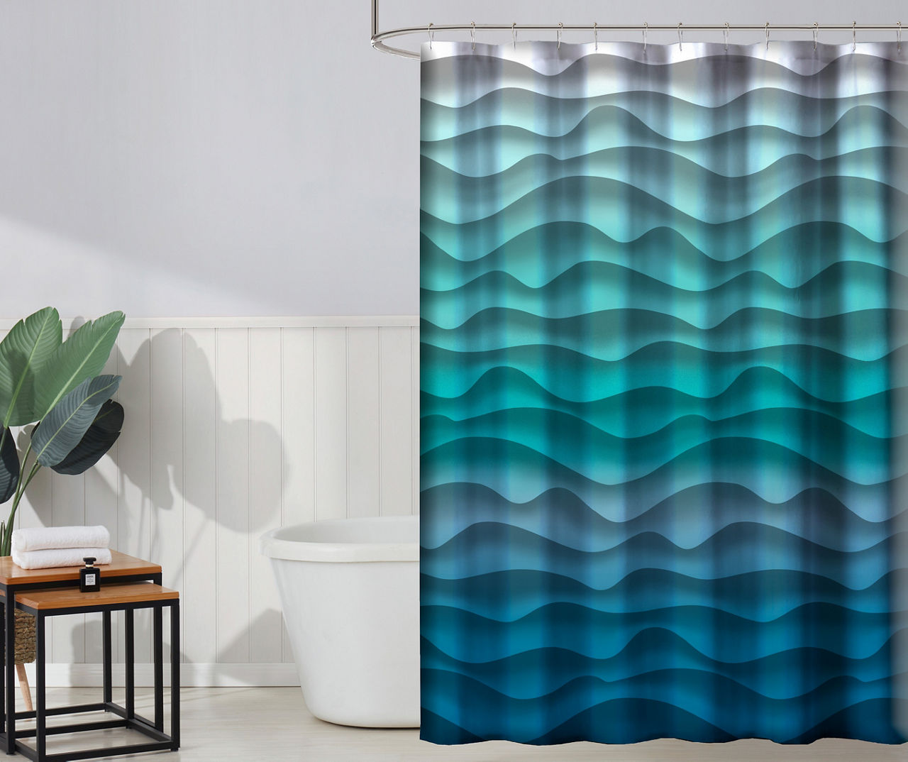 Blue Wavy Stripe PEVA Shower Curtain