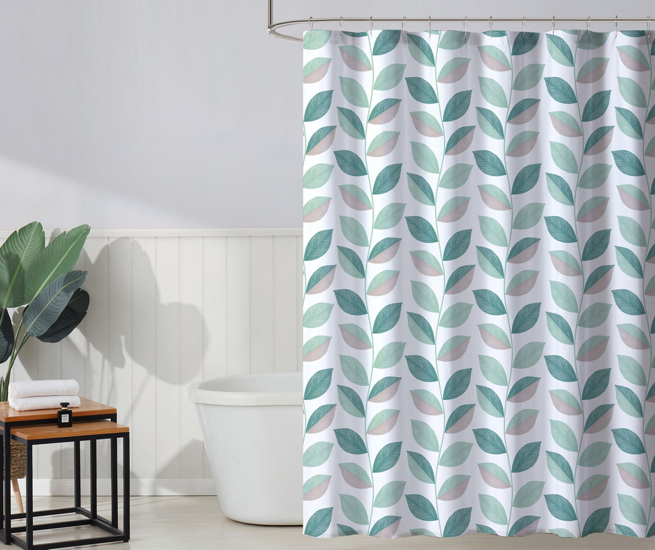 Real Living White & Green Leaf Trail PEVA Shower Curtain | Big Lots