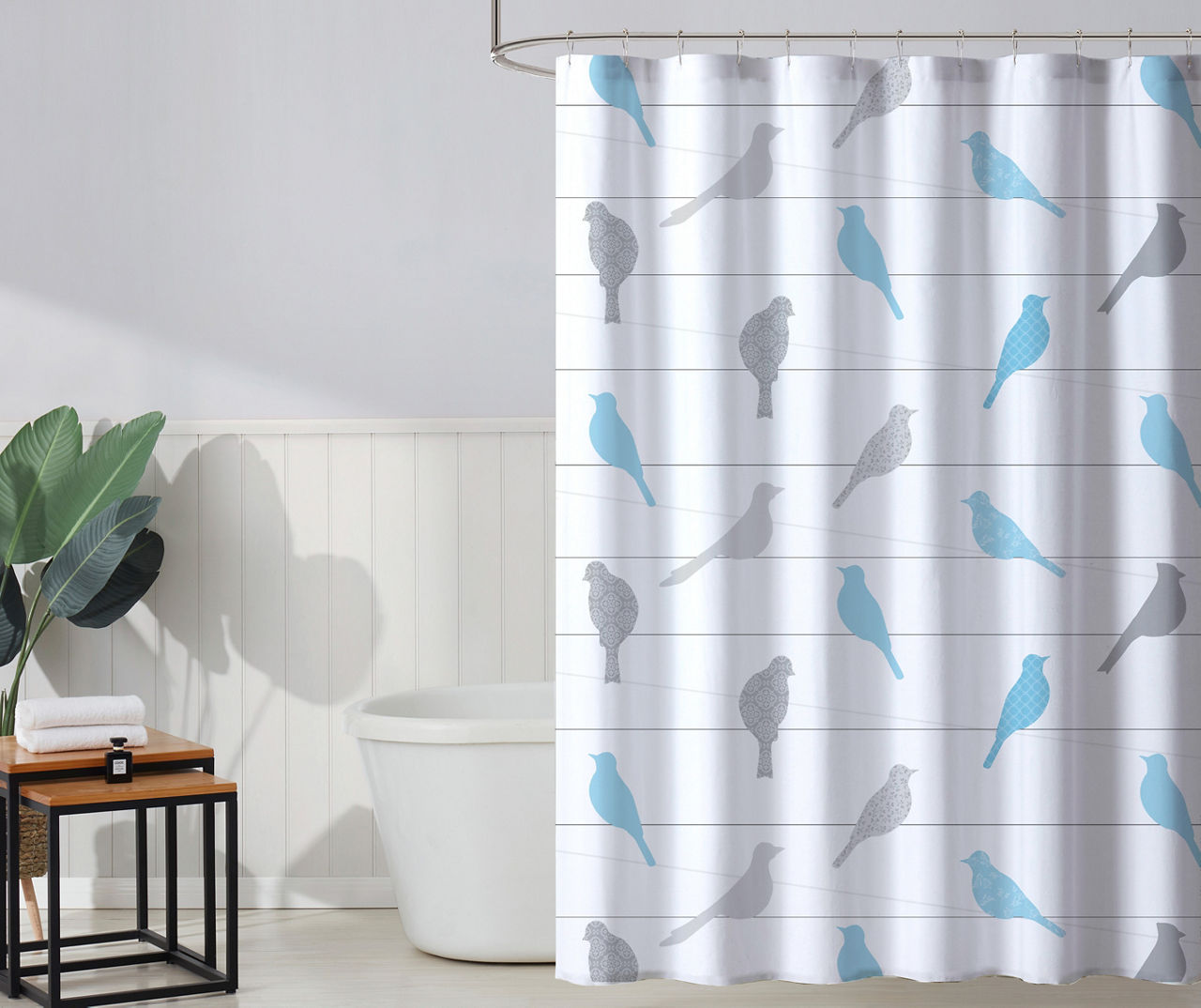 White, Gray & Blue Birds PEVA Shower Curtain