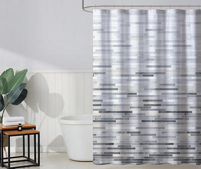 Gray & White Dashed Line PEVA Shower Curtain