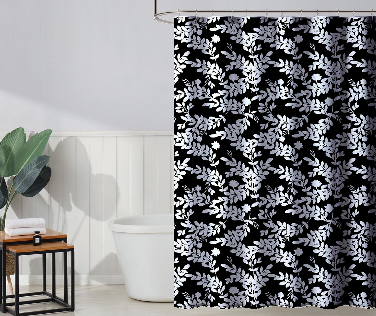 Black & White Floral PEVA Shower Curtain
