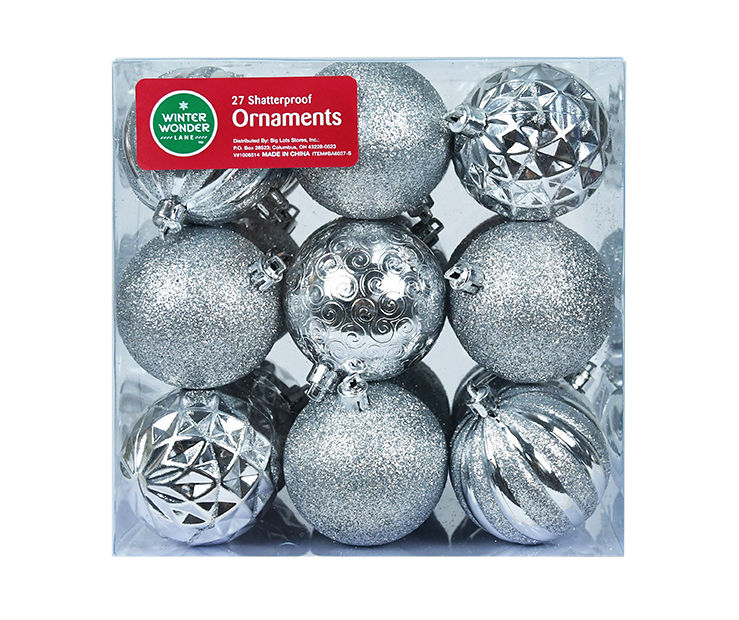 Silver plastic deals ornaments