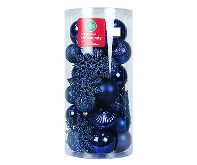 Blue 40-Pack Shatterproof Plastic Ornament Set