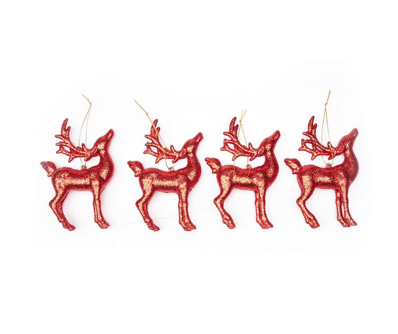 Red Glitter Deer Ornaments, 4-Pack