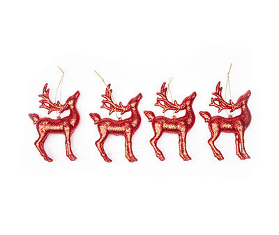 Glitter Deer Ornaments, 4-Pack