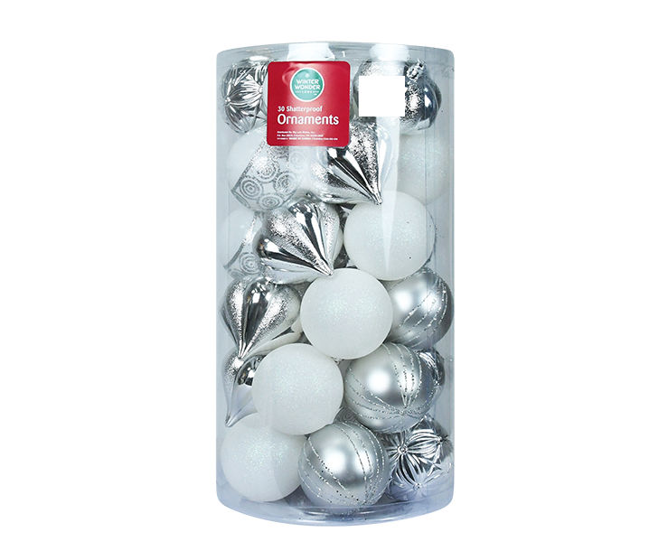 30-Piece Blue, Silver Shatterproof Christmas Ornaments Set - Gift