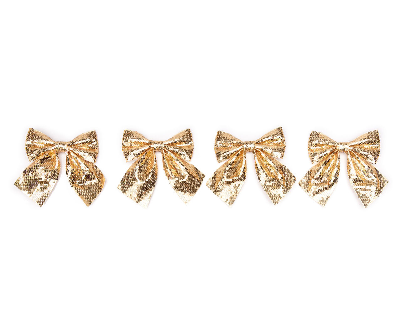 Gold Sequin Bow Ornaments, 4-Pack