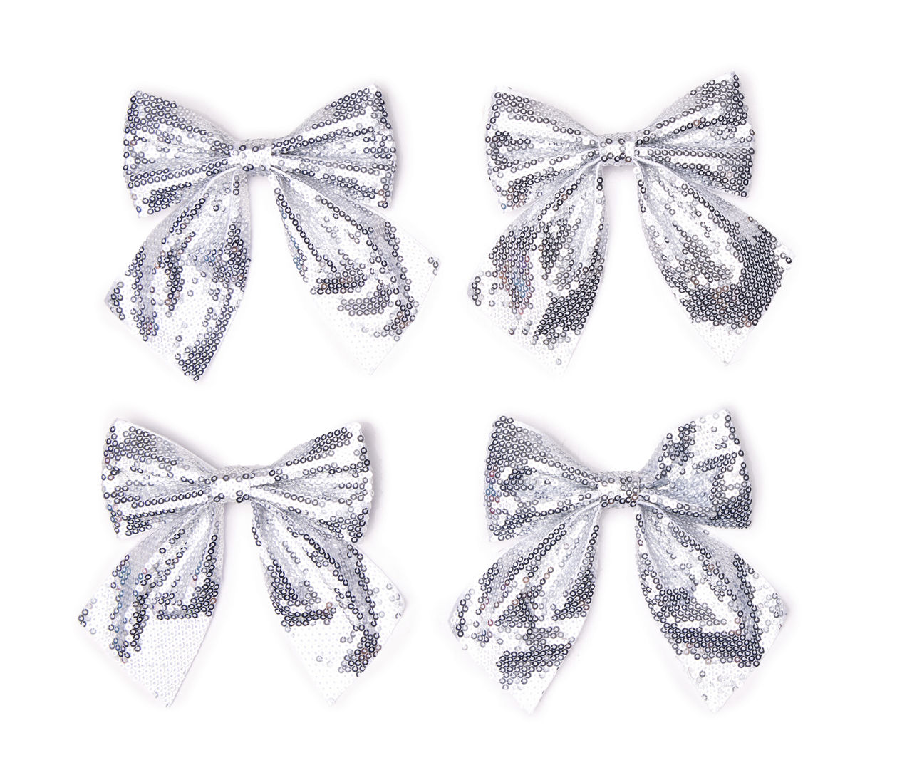 Silver Sequin Bow Ornaments, 4-Pack