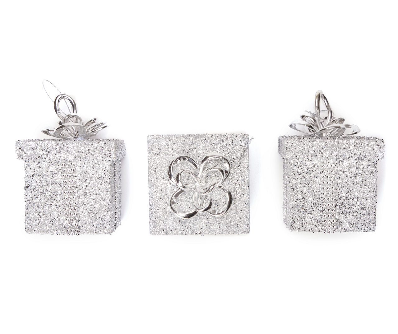 Winter Wonder Lane Silver Glitter & Gem Gift Box Ornaments, 3-Pack