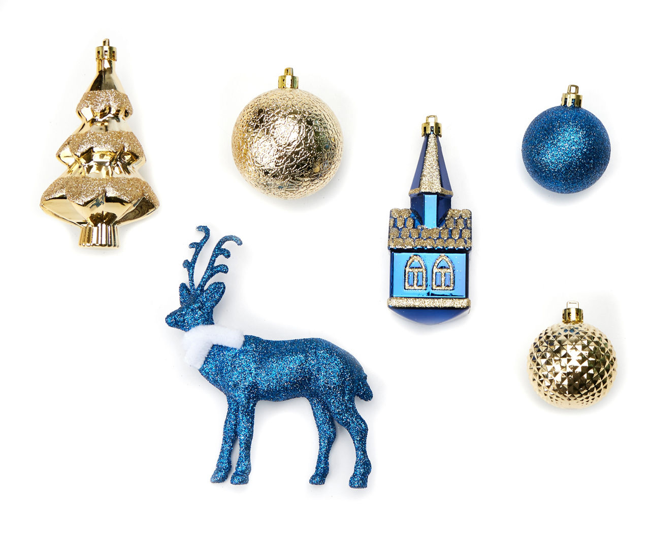 Blue & Gold Seasonal Icon 30-Piece Shatterproof Plastic Ornament Set