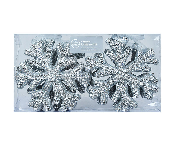 Winter Wonder Lane Blue Snowflake & Gem Ball Plastic Ornaments, 4