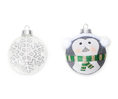 Snowflake & Penguin Ball Glass Ornaments, 8-Pack