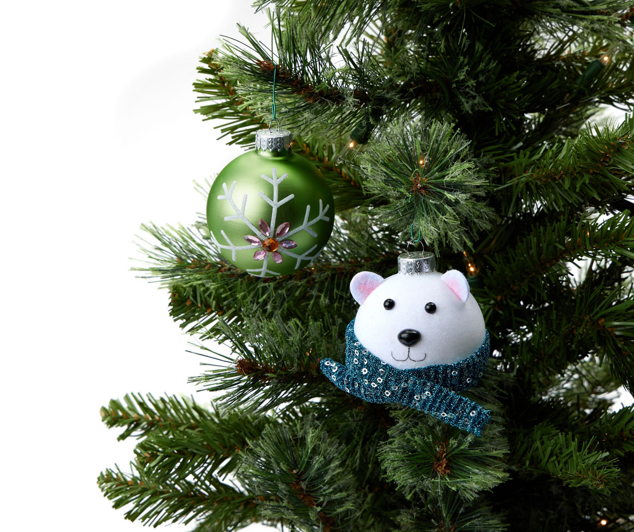 Polar Bear & Snowflake Ball Glass Ornaments, 8-Pack