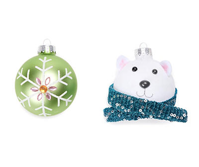 Polar Bear & Snowflake Ball Glass Ornaments, 8-Pack