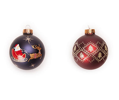 Santa On Sleigh & Tree Ball Glass Ornaments, 8-Pack