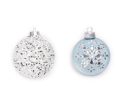 Snowflake & Tinsel Ball Glass Ornaments, 8-Pack