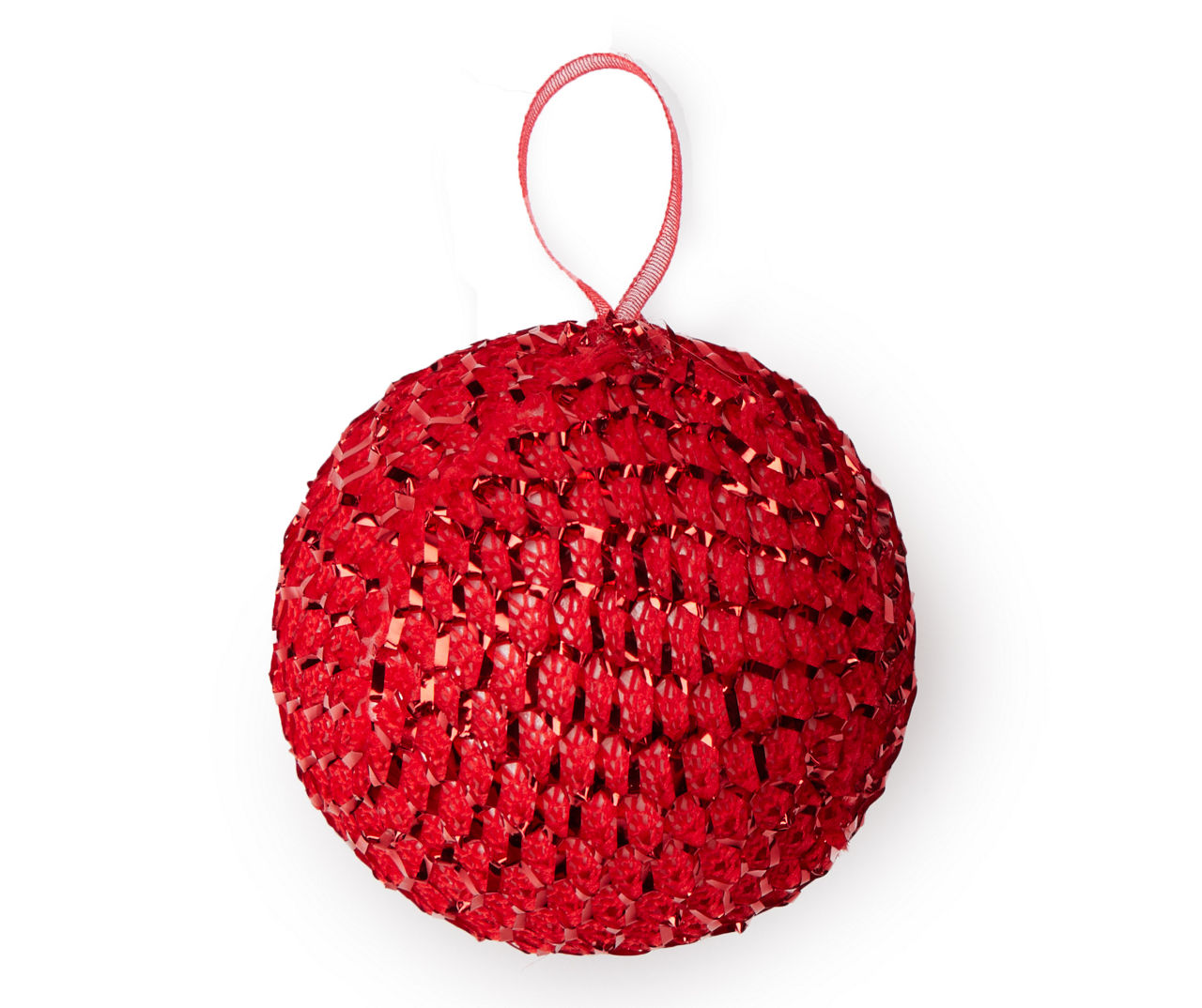 Red Net Fabric Ball Ornaments, 6-Pack