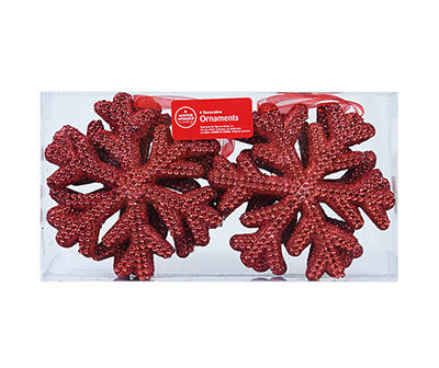 Red Bling Snowflake Ornaments, 4-Pack