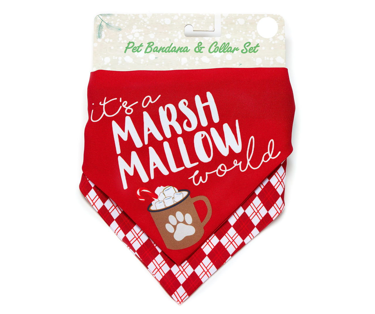 Pet Small/Medium "It's A Marshmallow World" Red 2-Piece Bandana Collar Set
