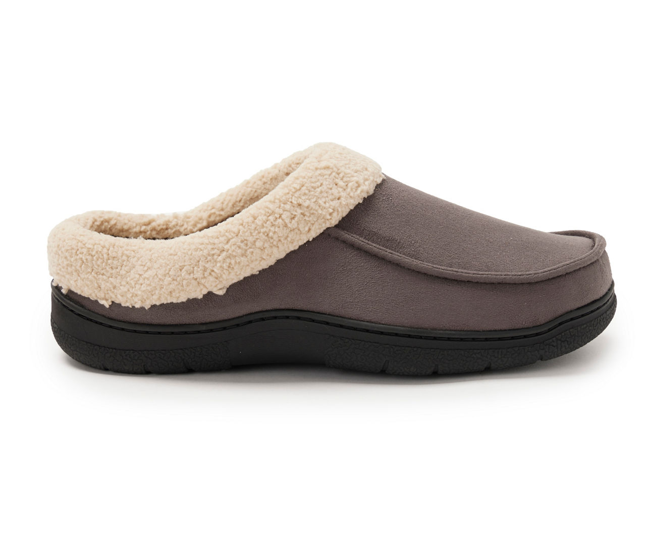 DF by Dearfoams DF by Dearfoams Men s Pavement Gray White Furry Cuff Clog Slipper Big Lots