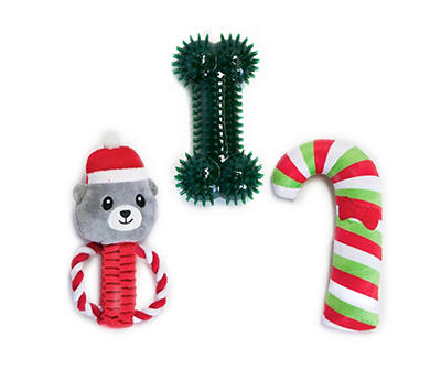 Red Holiday 3-Piece Dog Toy Set