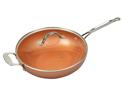 Original Copper Pan 12 Non-Stick Wok with Lid,MasterPan Copper Pan Wok with Lid 
