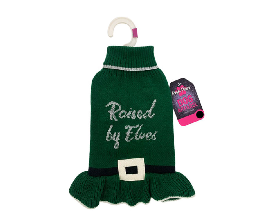 Pet X-Small "Raised By Elves" Green Sweater Dress