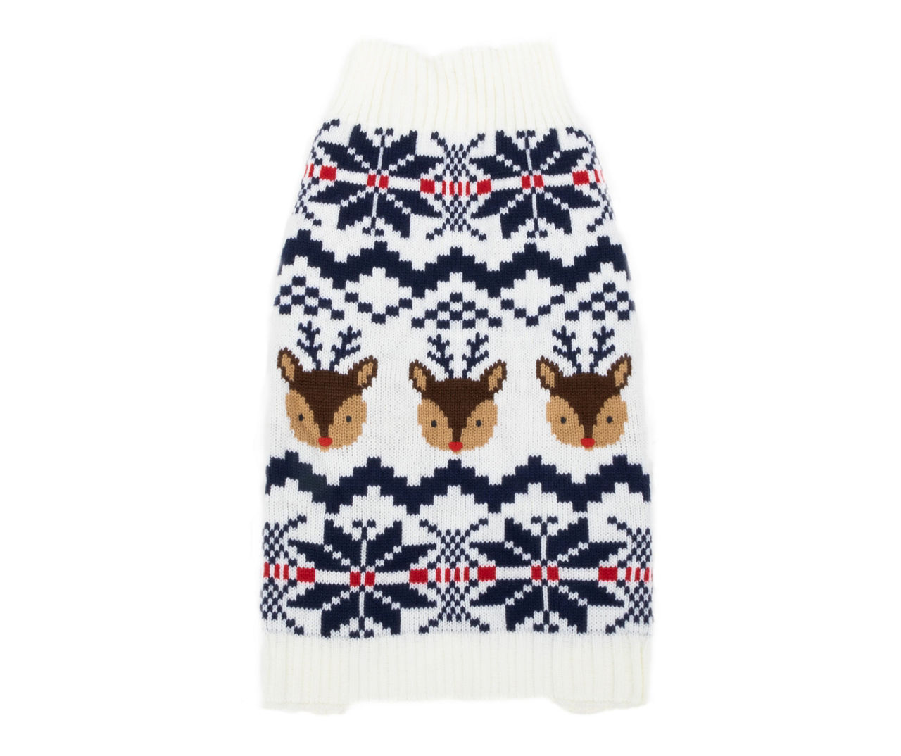 Pet Small White & Navy Reindeer Fair Isle Sweater