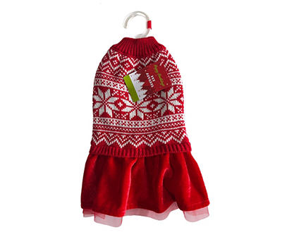 Pet Red & White Snowflake Fair Isle Sweater Dress