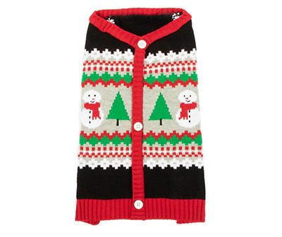 Pet Black & Red Snowman Fair Isle Sweater