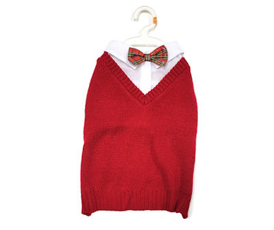 Pet Red Plaid Bow Tie Sweater Vest