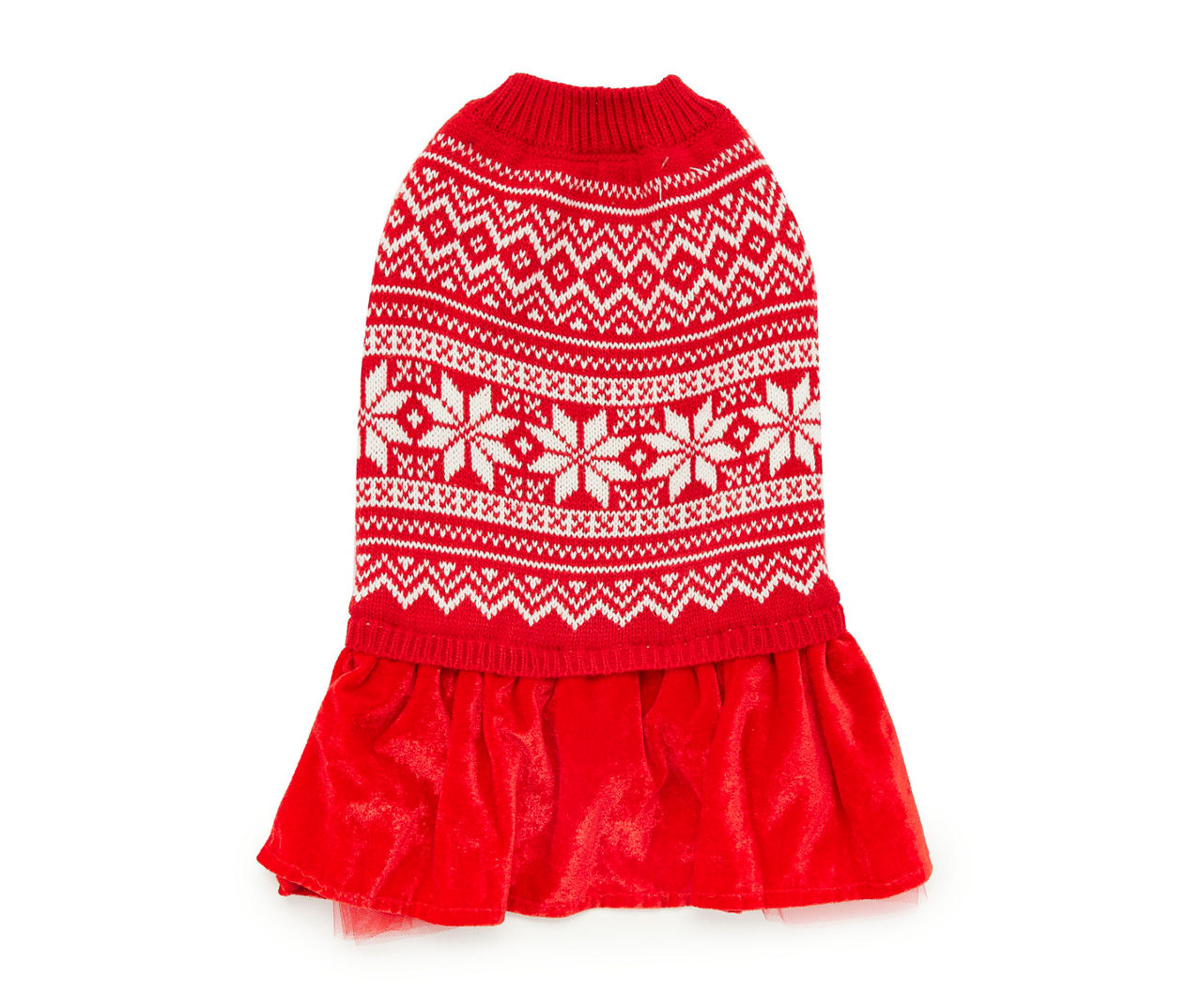 Pet Medium Red & White Snowflake Fair Isle Sweater Dress