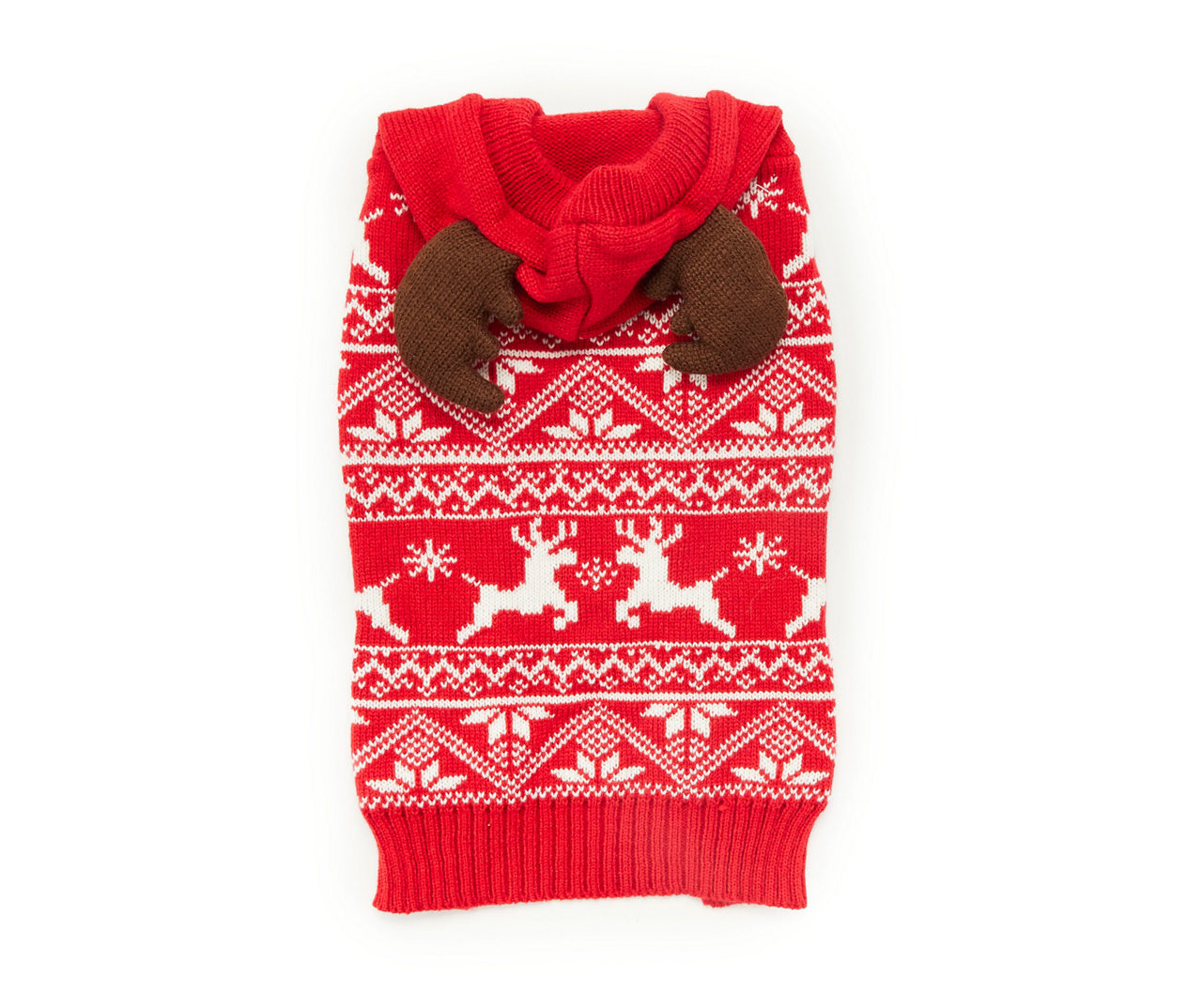 Pet Medium Red & White Fair Isle Reindeer Hoodie Sweater