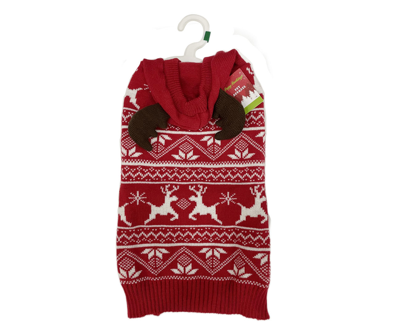 Pet Large Red & White Fair Isle Reindeer Hoodie Sweater
