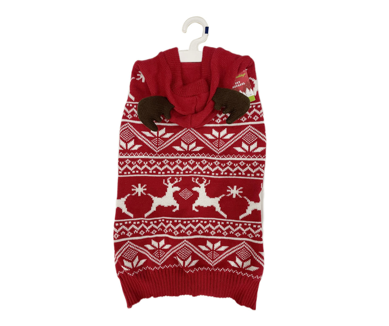 Pet X-Large Red & White Fair Isle Reindeer Hoodie Sweater