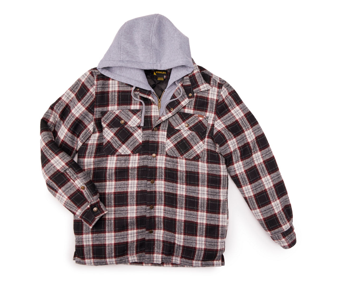 Stanley Men's Black, Gray & Red Plaid Hooded Shacket