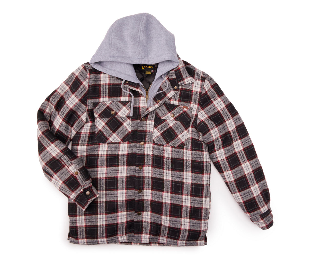 Men's Size L Black, Gray & Red Plaid Hooded Shacket