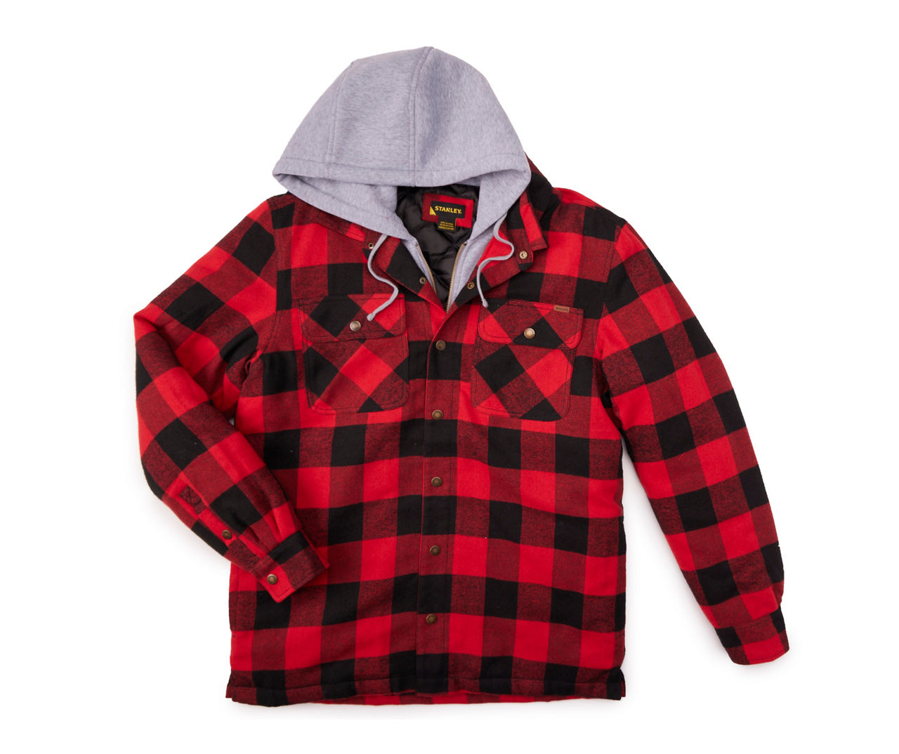 Stanley Men's Black, Gray & Red Plaid Hooded Shacket