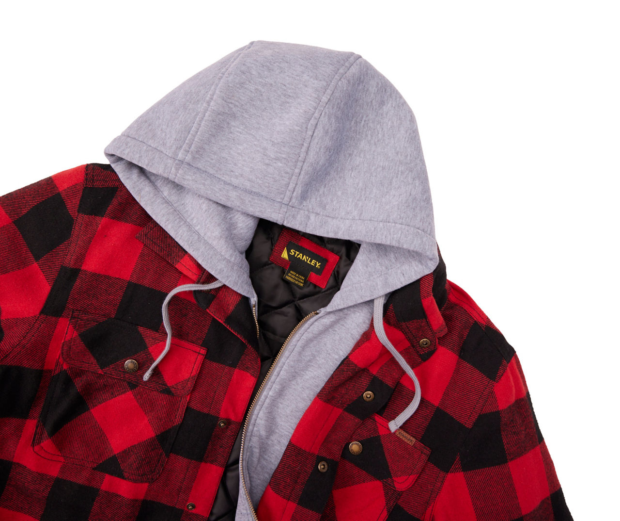 Stanley Men's Black, Gray & Red Plaid Hooded Shacket