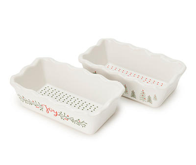 7" Holiday Mini Ceramic Loaf Pans, 2-Pack
