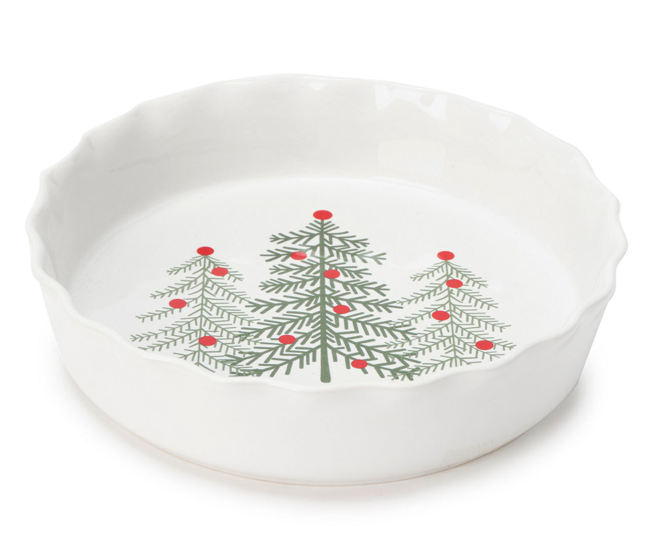 Winter Wonder Lane 9 Holiday Trees Scalloped Ceramic Pie Plate