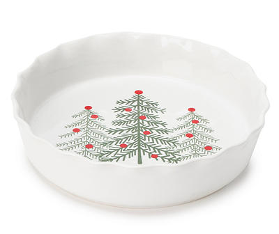 9" Holiday Trees Scalloped Ceramic Pie Plate