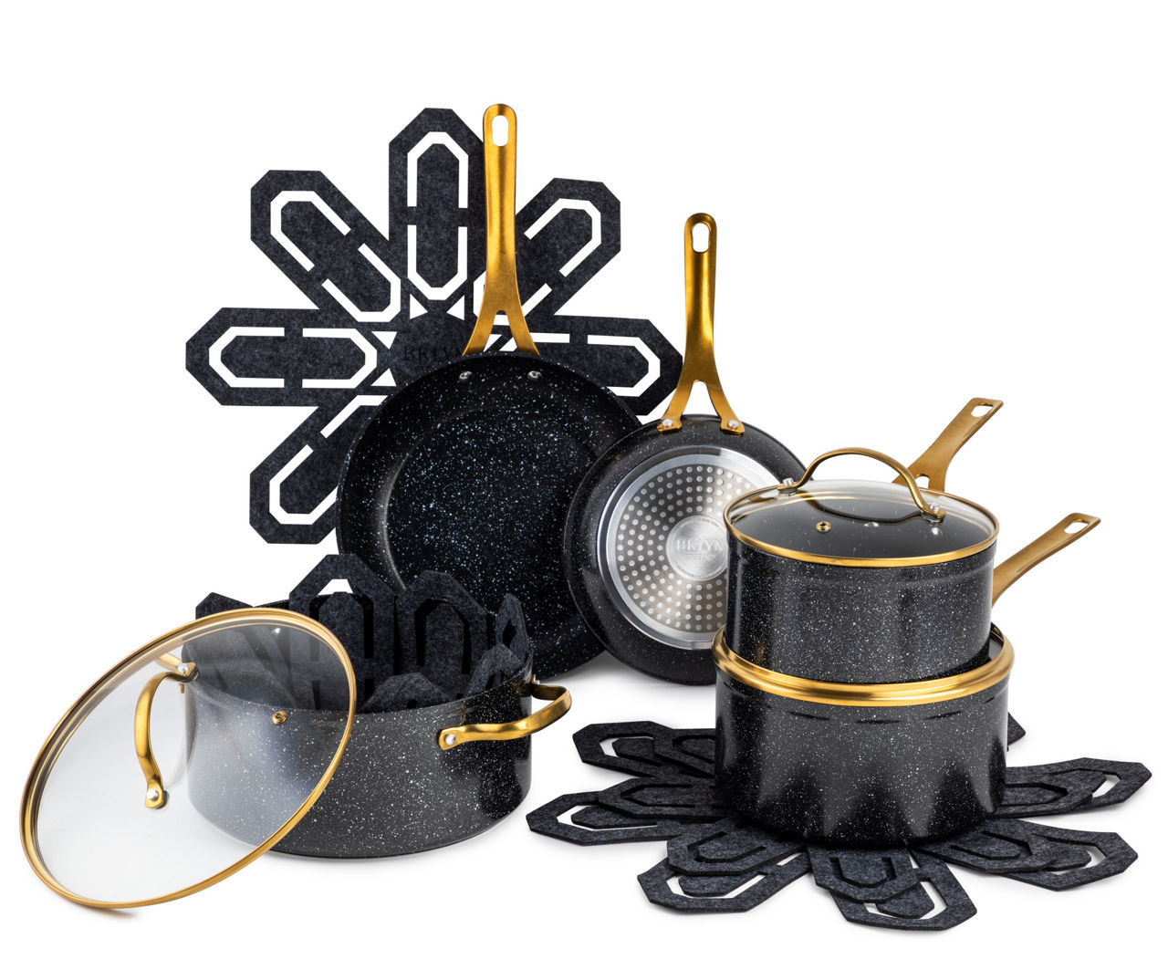Styled Settings Black and Gold Nonstick Stainless Steel Pots and Pans Set