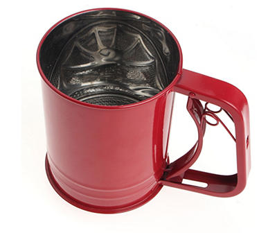 Red Stainless Steel 3-Cup Flour Sifter
