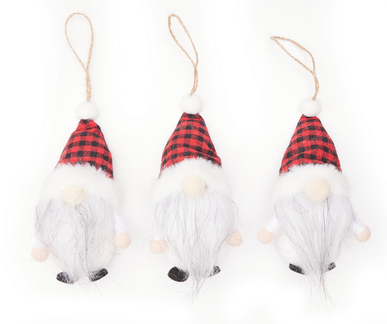Red Buffalo Check Hat Gnome Ornaments, 3-Pack